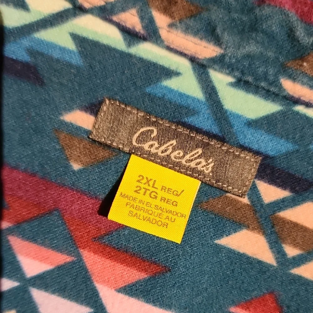 CABELA'S | Multicolor Geometric Shirt Women's Green Southwestern Button Up | 2X